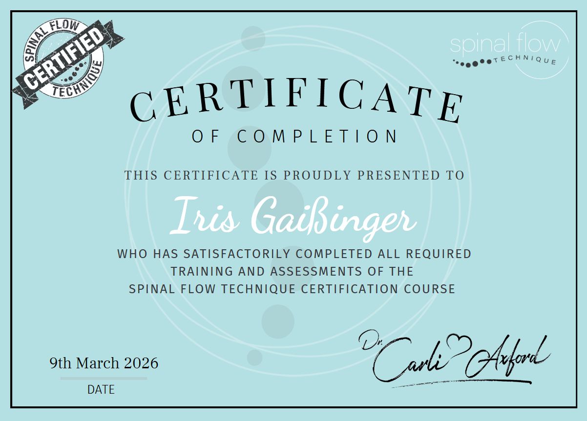 Issi Gai&szlig;inger, Zertifikat zur Spinal Flow Praktikerin